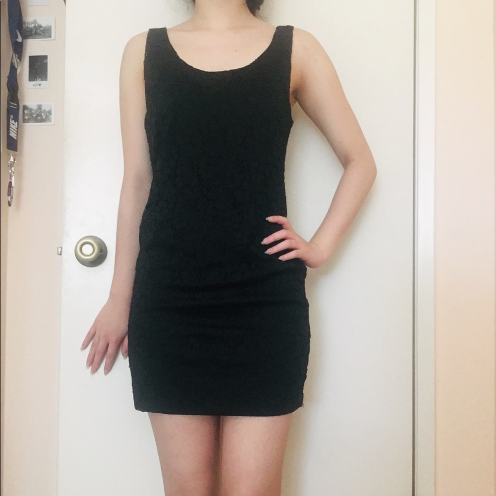 NWOT Juniors Girls Black Basic Casual Mini Crochet Knit Lace Dress